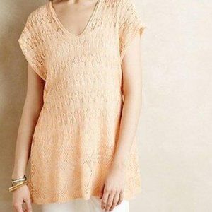 MOTH | Anthropologie Hooded Pointelle Knit Pullover Linen Blend Small